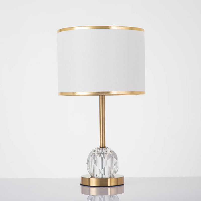 Traditional Gold Table Lamp With Drum Shade Crystal Décor - 1 Light Nightstand