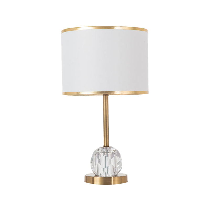 Traditional Gold Table Lamp With Drum Shade Crystal Décor - 1 Light Nightstand