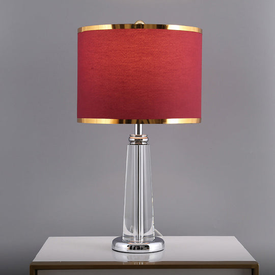 Zoe - Burgundy Circular Nightstand Lamp with Crystal Lamp-Post