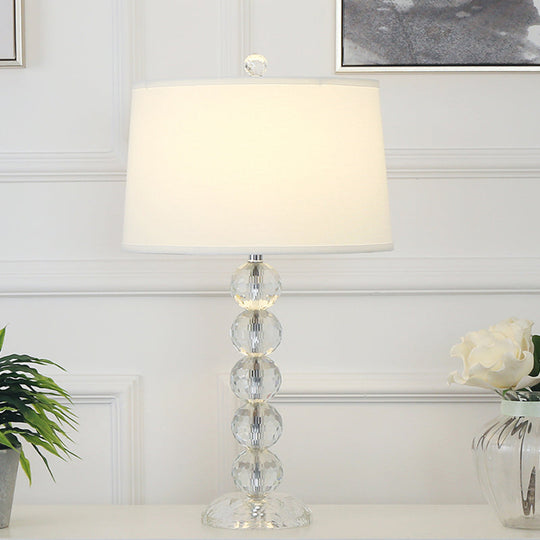 Classic Tapered Table Lamp With Fabric Shade And Crystal Orbs In White