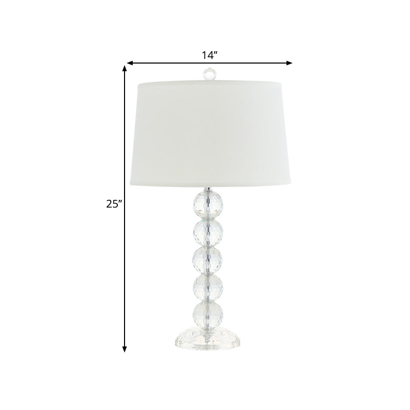 Classic Tapered Table Lamp With Fabric Shade And Crystal Orbs In White