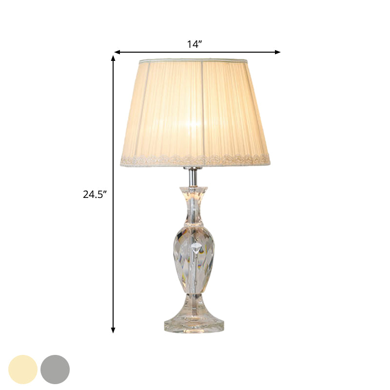 Green/Beige Crystal Night Stand Lamp With Fabric Shade - Traditional Table Light For Sleeping Room