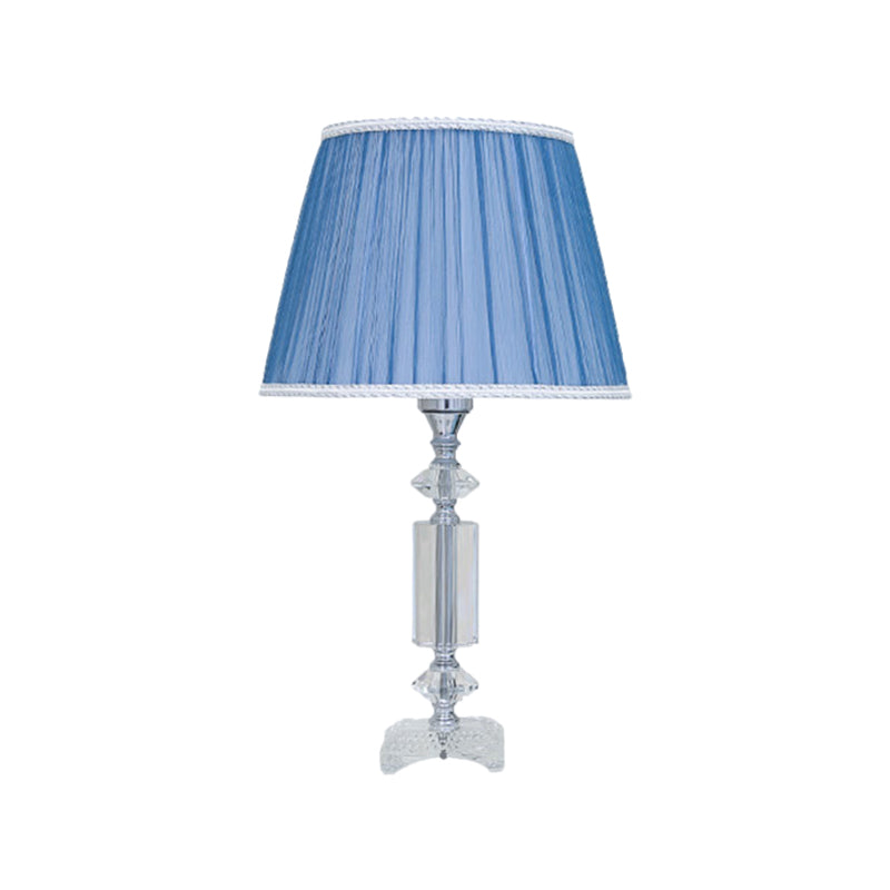 Traditional Blue/Cream Gray/Beige Tapered Pleated Shade Table Lamp With Crystal Base