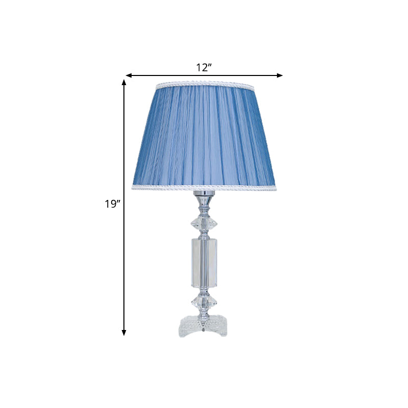 Traditional Blue/Cream Gray/Beige Tapered Pleated Shade Table Lamp With Crystal Base