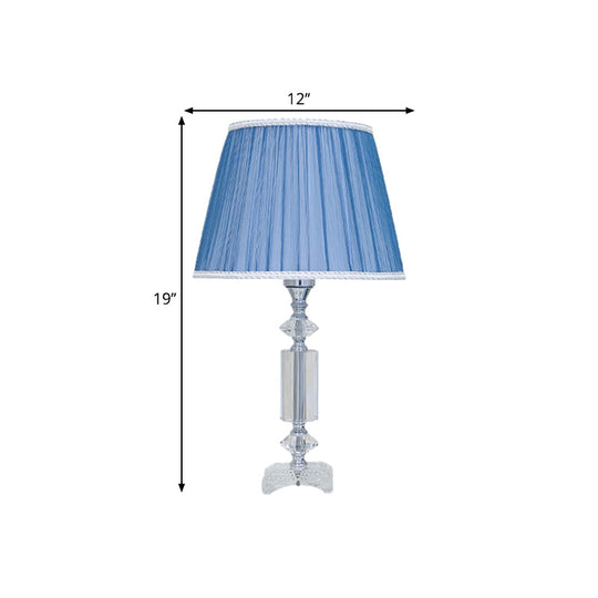 Traditional Blue/Cream Gray/Beige Tapered Pleated Shade Table Lamp With Crystal Base