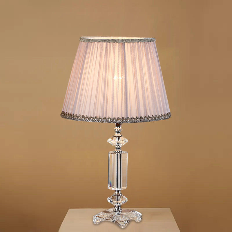 Traditional Blue/Cream Gray/Beige Tapered Pleated Shade Table Lamp With Crystal Base