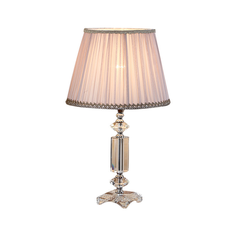 Traditional Blue/Cream Gray/Beige Tapered Pleated Shade Table Lamp With Crystal Base