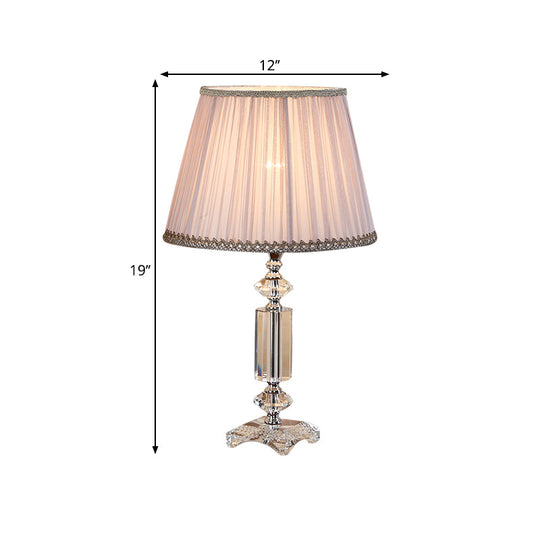 Traditional Blue/Cream Gray/Beige Tapered Pleated Shade Table Lamp With Crystal Base