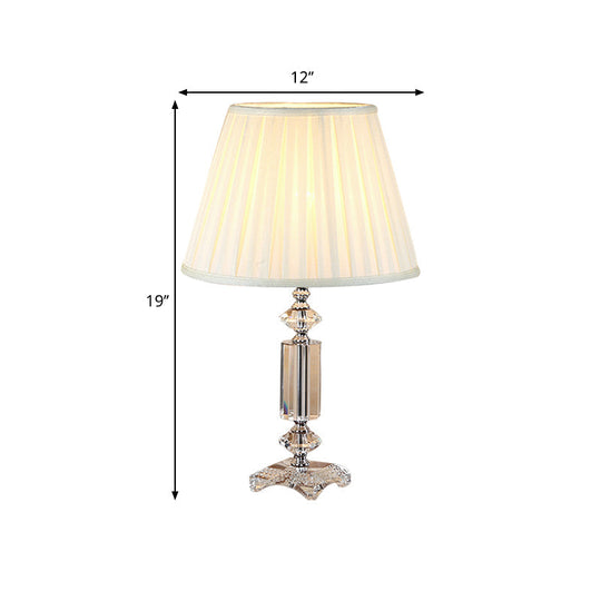 Traditional Blue/Cream Gray/Beige Tapered Pleated Shade Table Lamp With Crystal Base