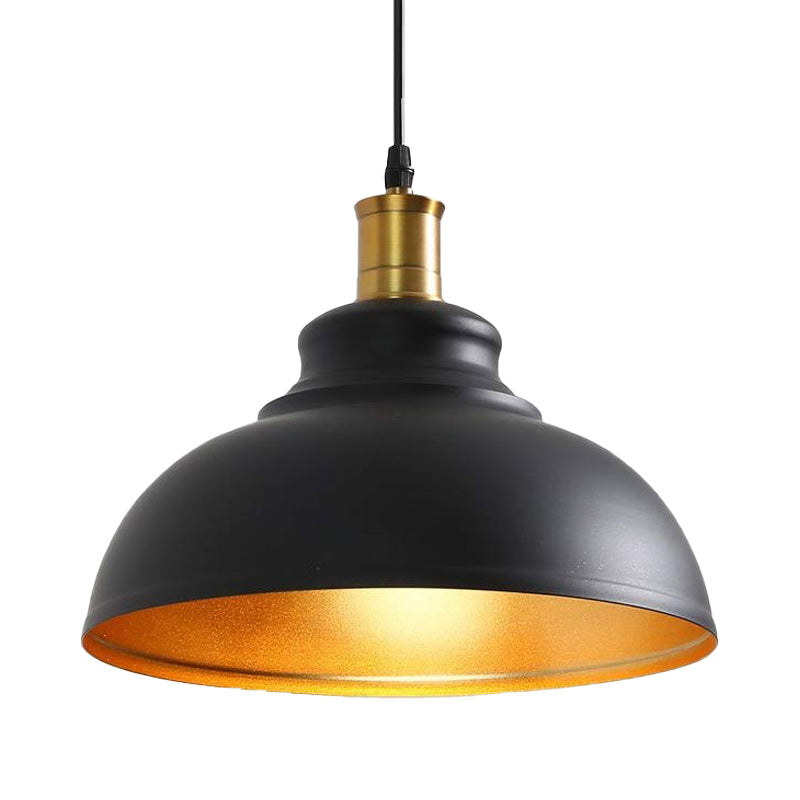 Vintage Domed Pendant Light - Metal Hanging Light in Black for Dining Room