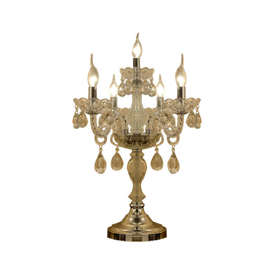 Rita - Elegant Candelabra Bedroom Table Light Traditional Clear Crystal 5/6/7 Heads Chrome Night Stand Lamp