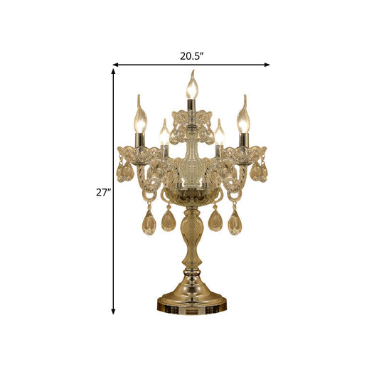 Rita - Elegant Candelabra Bedroom Table Light Traditional Clear Crystal 5/6/7 Heads Chrome Night Stand Lamp