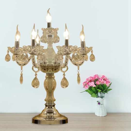 Rita - Elegant Candelabra Bedroom Table Light Traditional Clear Crystal 5/6/7 Heads Chrome Night Stand Lamp