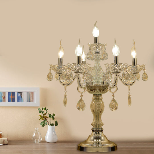 Rita - Elegant Candelabra Bedroom Table Light Traditional Clear Crystal 5/6/7 Heads Chrome Night Stand Lamp