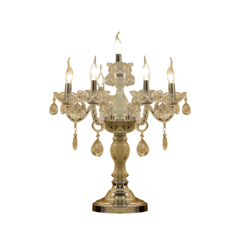 Rita - Elegant Candelabra Bedroom Table Light Traditional Clear Crystal 5/6/7 Heads Chrome Night Stand Lamp