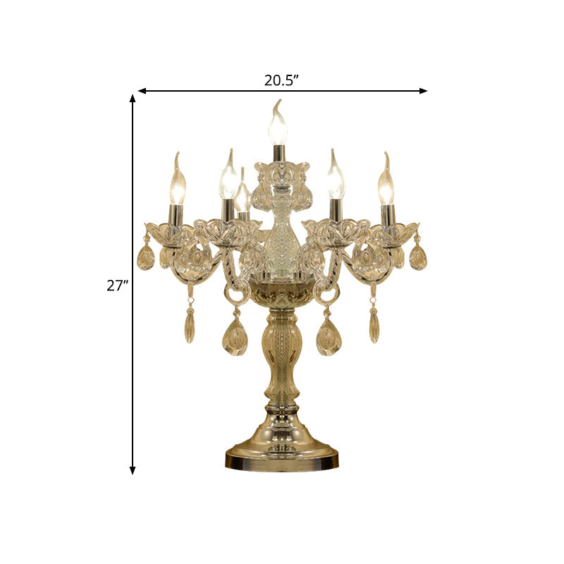 Rita - Elegant Candelabra Bedroom Table Light Traditional Clear Crystal 5/6/7 Heads Chrome Night Stand Lamp