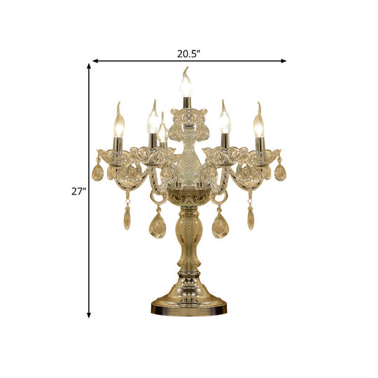 Rita - Elegant Candelabra Bedroom Table Light Traditional Clear Crystal 5/6/7 Heads Chrome Night Stand Lamp