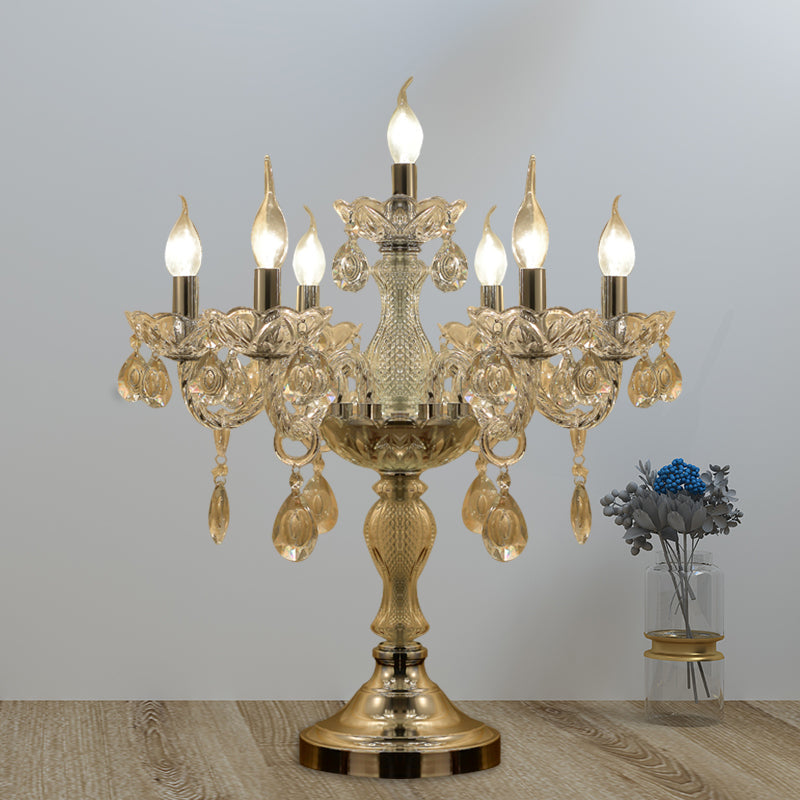 Rita - Elegant Candelabra Bedroom Table Light Traditional Clear Crystal 5/6/7 Heads Chrome Night Stand Lamp