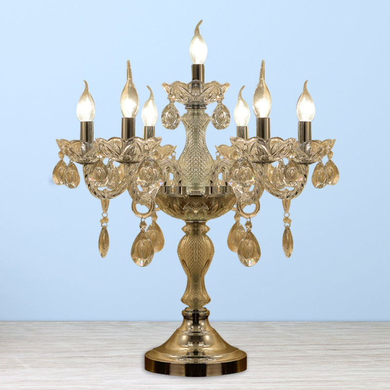 Rita - Elegant Candelabra Bedroom Table Light Traditional Clear Crystal 5/6/7 Heads Chrome Night Stand Lamp