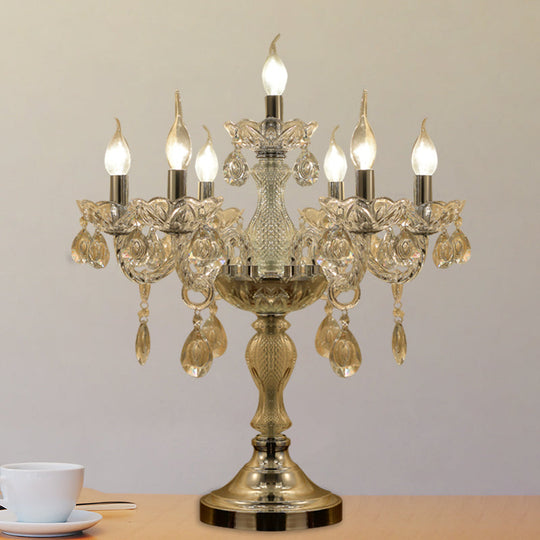 Rita - Elegant Candelabra Bedroom Table Light Traditional Clear Crystal 5/6/7 Heads Chrome Night Stand Lamp