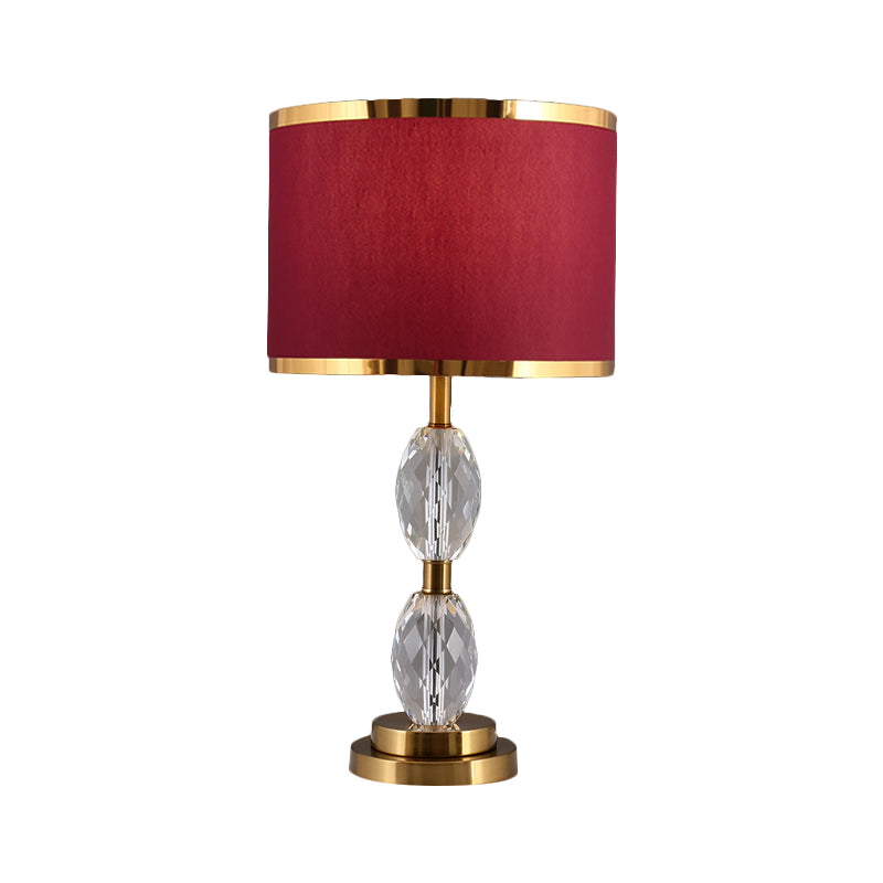 Crystal Table Lamp With Fabric Drum Shade - Elegant Nightstand Light For Traditional Drawing Room