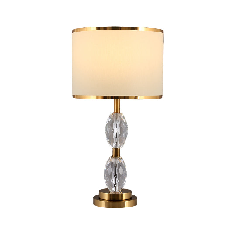 Crystal Table Lamp With Fabric Drum Shade - Elegant Nightstand Light For Traditional Drawing Room