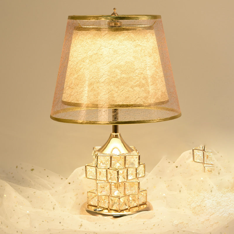 Alsciaukat - Elegant Gold/Silver Floral Table Light with Crystal Blocks