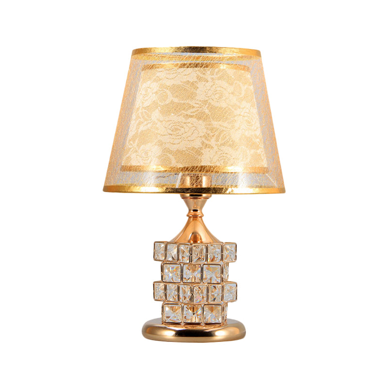 Traditional Gold/Silver Floral Inner Shade Table Lamp With Crystal Blocks: Bedside Nightstand Light