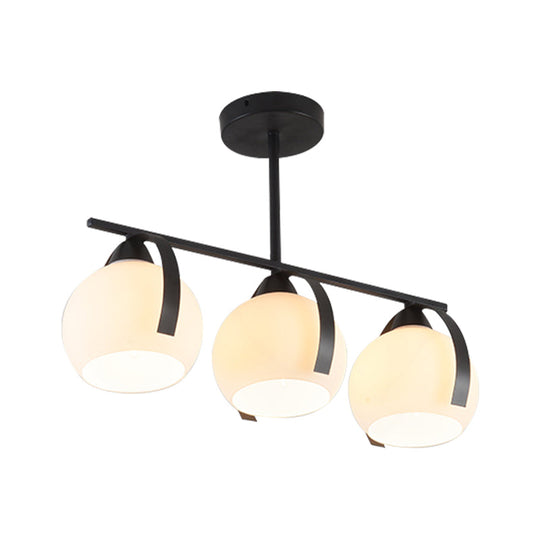 Contemporary 3-Head Black Ceiling Light Fixture With White Glass Globes - Ideal For Kitchen Islands