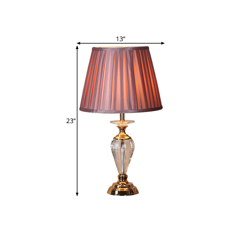 Crystal Table Lamp With Pleated Barrel Shade - Traditional Nightstand Light