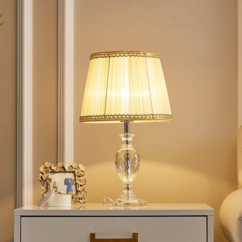 Traditional Pleated Crystal Nightstand Lamp With Fabric Shade - Yellow/Blue Parlor Table Light