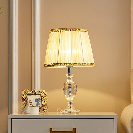 Traditional Pleated Crystal Nightstand Lamp With Fabric Shade - Yellow/Blue Parlor Table Light