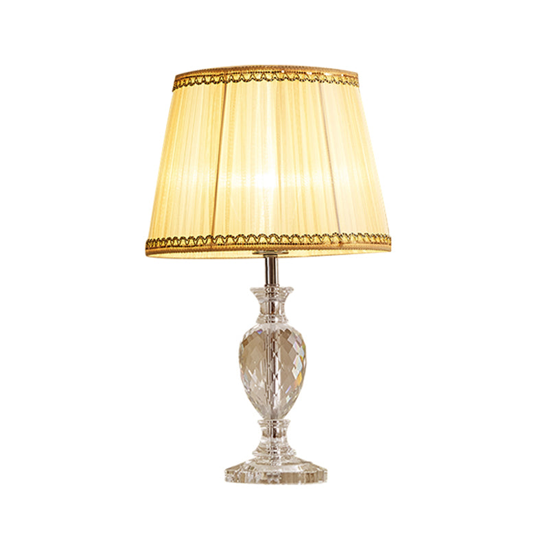 Traditional Pleated Crystal Nightstand Lamp With Fabric Shade - Yellow/Blue Parlor Table Light