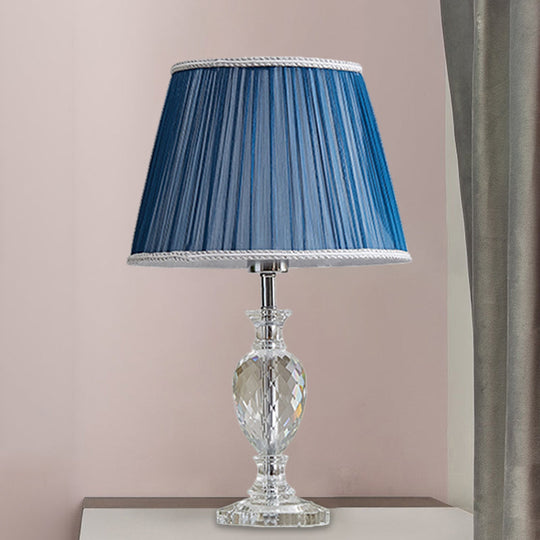 Traditional Pleated Crystal Nightstand Lamp With Fabric Shade - Yellow/Blue Parlor Table Light