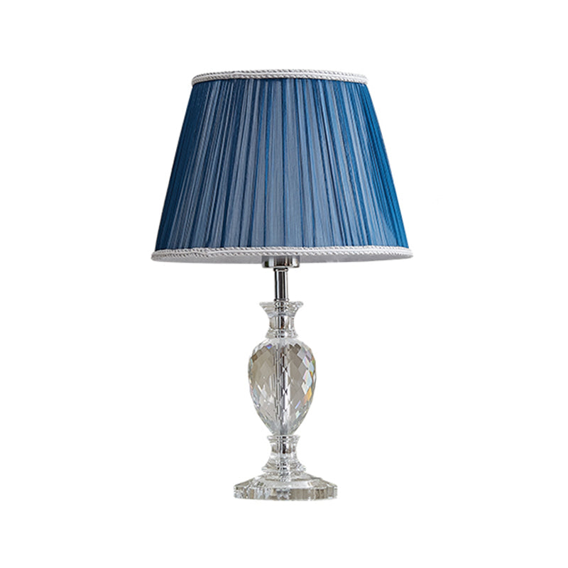 Traditional Pleated Crystal Nightstand Lamp With Fabric Shade - Yellow/Blue Parlor Table Light