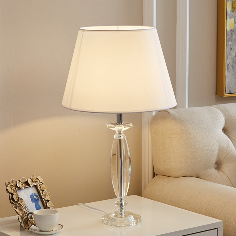 Fabric Shade Table Lamp With Crystal Base - Traditional White/Flaxen/Coffee Ideal For Study Room