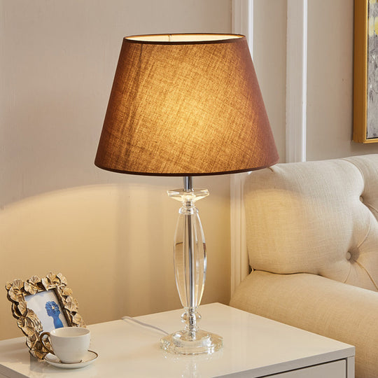 Fabric Shade Table Lamp With Crystal Base - Traditional White/Flaxen/Coffee Ideal For Study Room