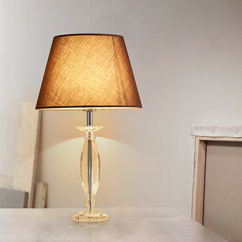 Fabric Shade Table Lamp With Crystal Base - Traditional White/Flaxen/Coffee Ideal For Study Room