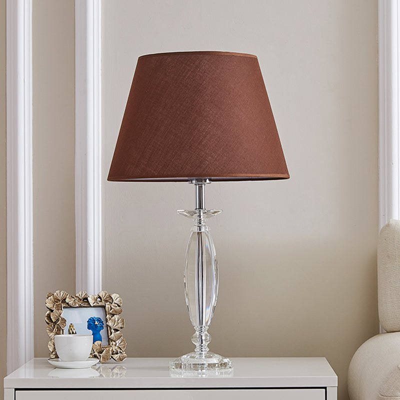 Fabric Shade Table Lamp With Crystal Base - Traditional White/Flaxen/Coffee Ideal For Study Room