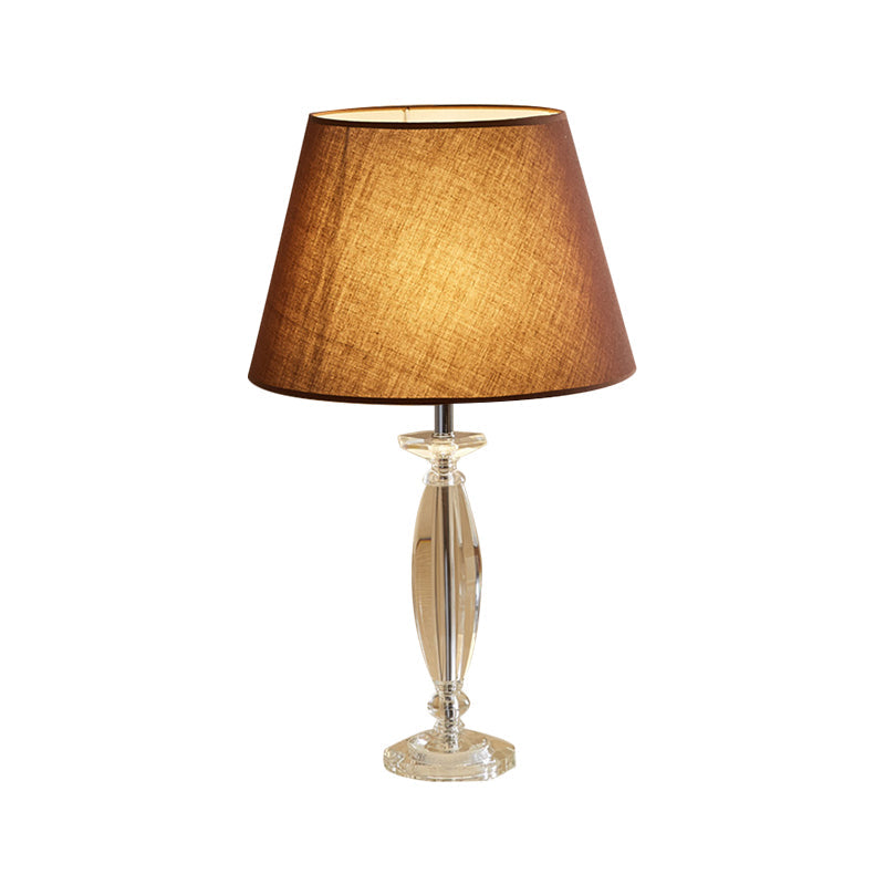 Fabric Shade Table Lamp With Crystal Base - Traditional White/Flaxen/Coffee Ideal For Study Room