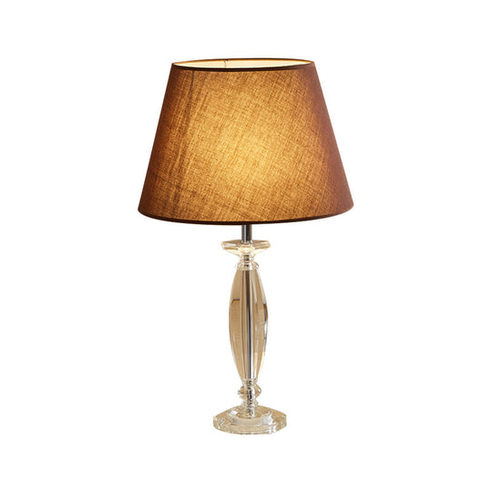 Fabric Shade Table Lamp With Crystal Base - Traditional White/Flaxen/Coffee Ideal For Study Room