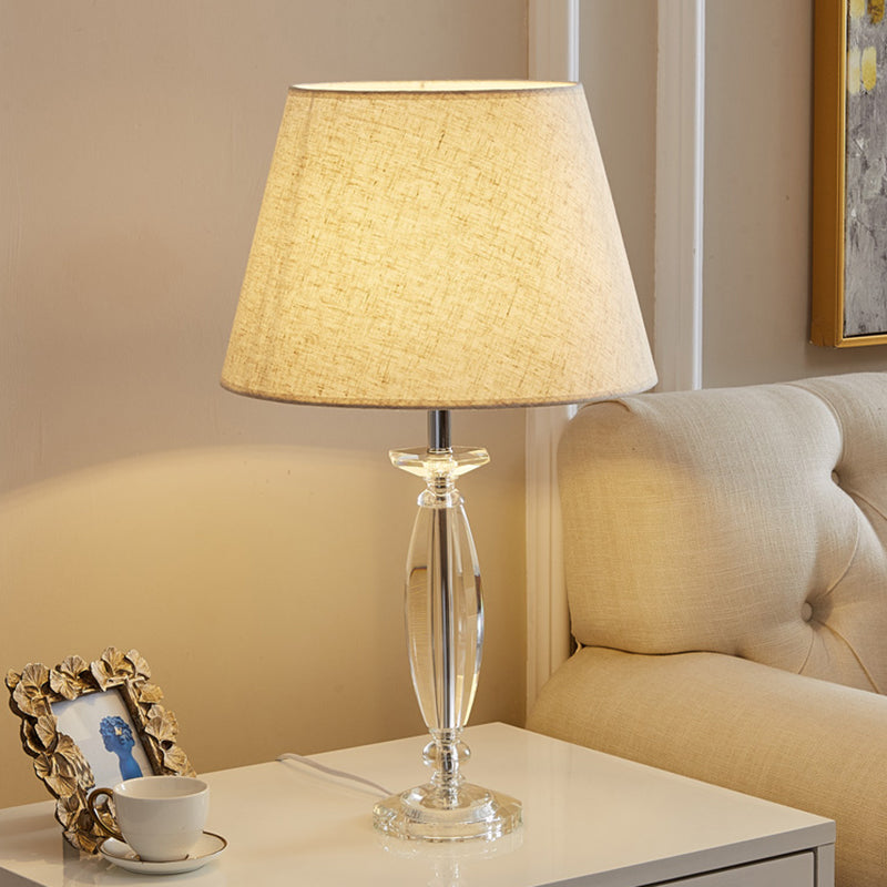 Fabric Shade Table Lamp With Crystal Base - Traditional White/Flaxen/Coffee Ideal For Study Room