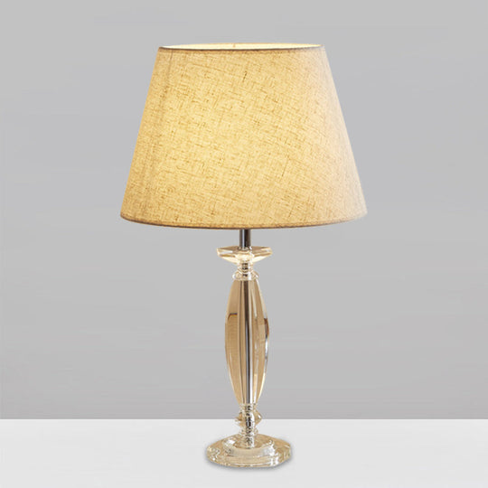 Fabric Shade Table Lamp With Crystal Base - Traditional White/Flaxen/Coffee Ideal For Study Room