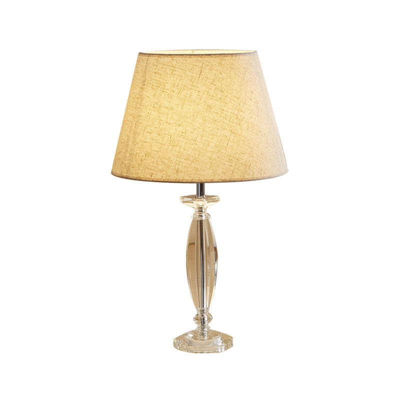 Fabric Shade Table Lamp With Crystal Base - Traditional White/Flaxen/Coffee Ideal For Study Room