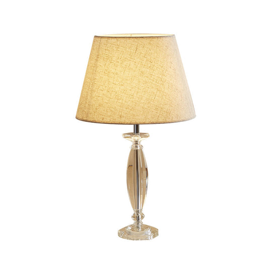 Fabric Shade Table Lamp With Crystal Base - Traditional White/Flaxen/Coffee Ideal For Study Room