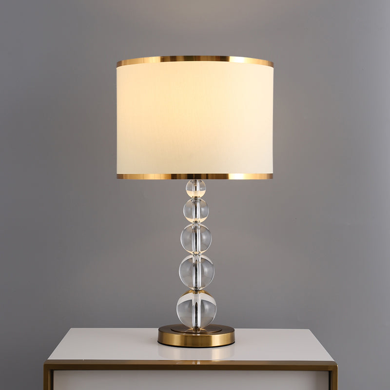 Traditional Burgundy/Beige Fabric Table Lamp With Crystal Post Drum Shade Nightstand Light