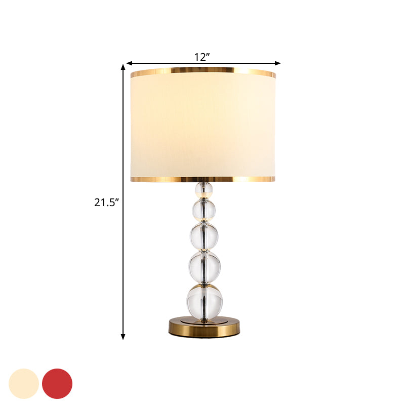 Traditional Burgundy/Beige Fabric Table Lamp With Crystal Post Drum Shade Nightstand Light