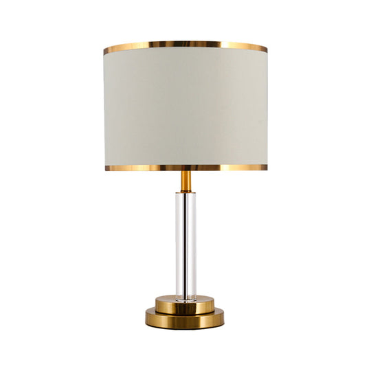 Burgundy/Beige Crystal Table Lamp With Traditional Fabric Shade - Elegant Circular Design