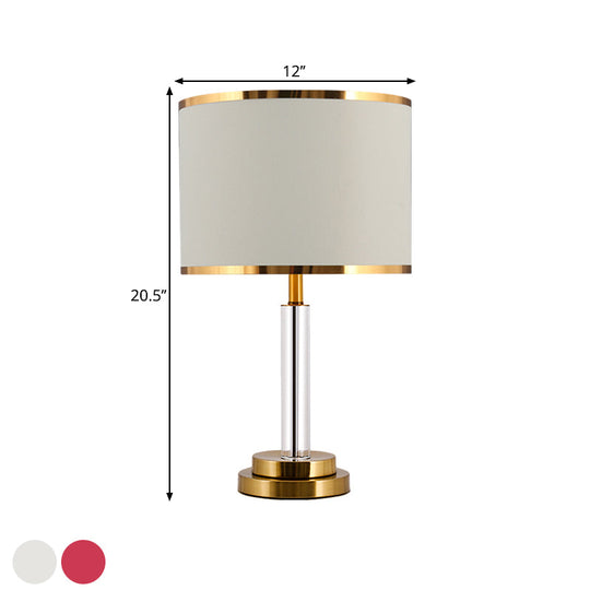 Burgundy/Beige Crystal Table Lamp With Traditional Fabric Shade - Elegant Circular Design