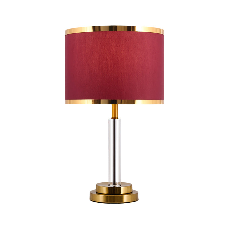 Burgundy/Beige Crystal Table Lamp With Traditional Fabric Shade - Elegant Circular Design